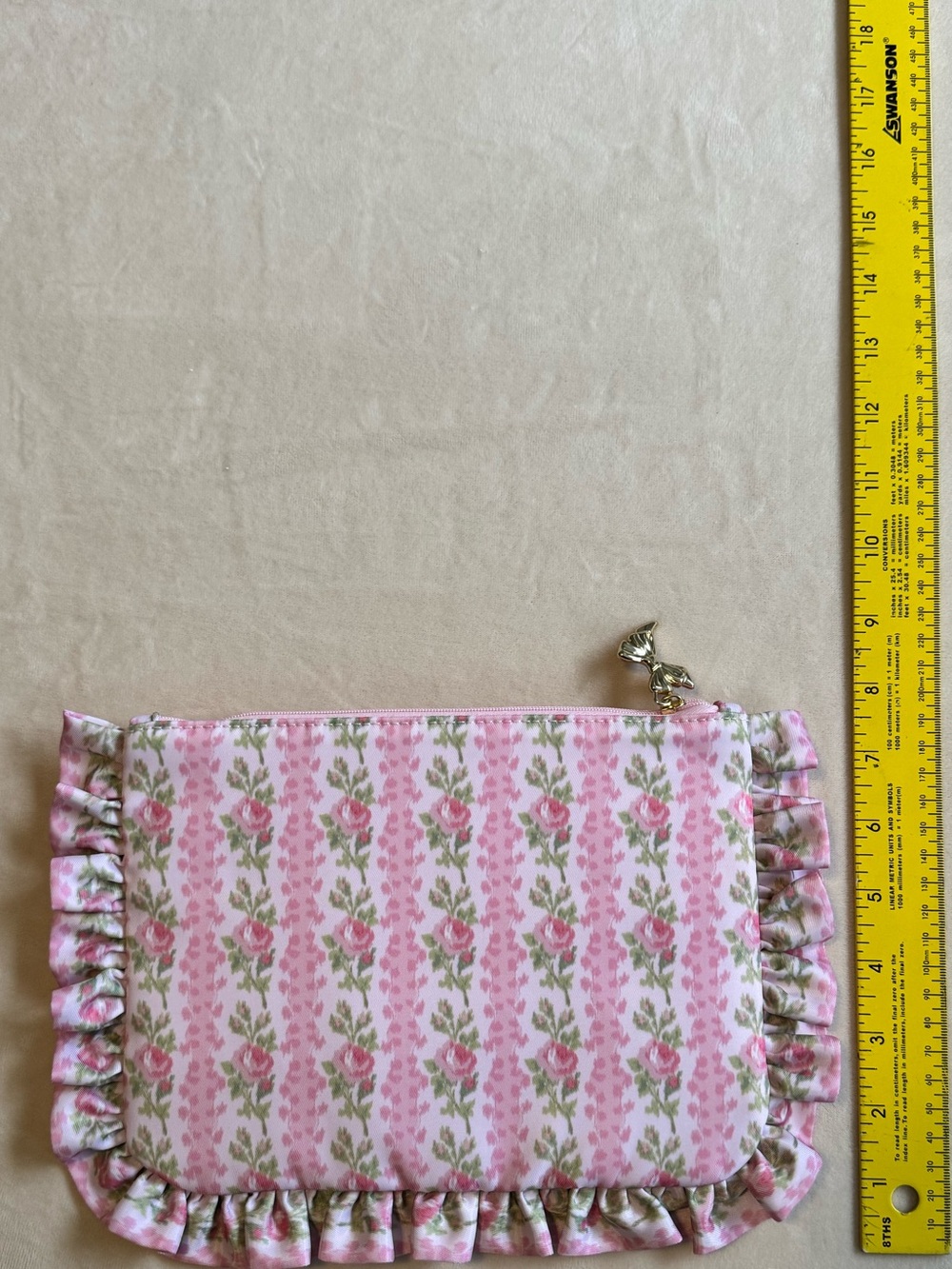 LoveShackFancy Floral Ruffle Accessory Pouch in Pink and Green - Picture 2 of 4